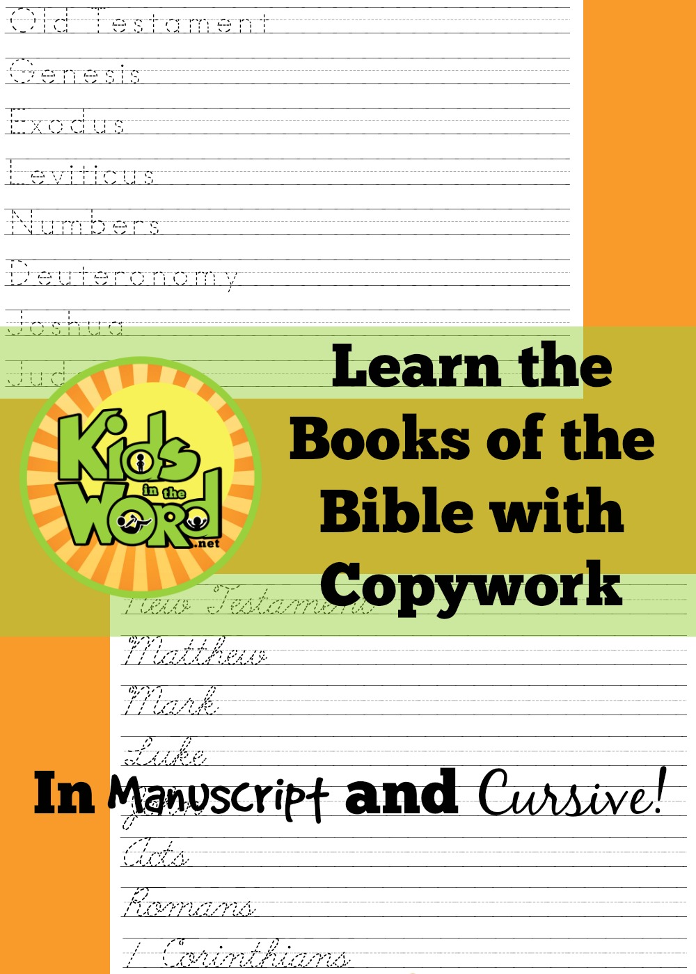 Help your kids learn the books of the Bible with tracing and copywork. Writing helps memory! At KidsintheWord.net