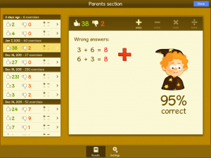 Bubbling Math screenshot of parents section